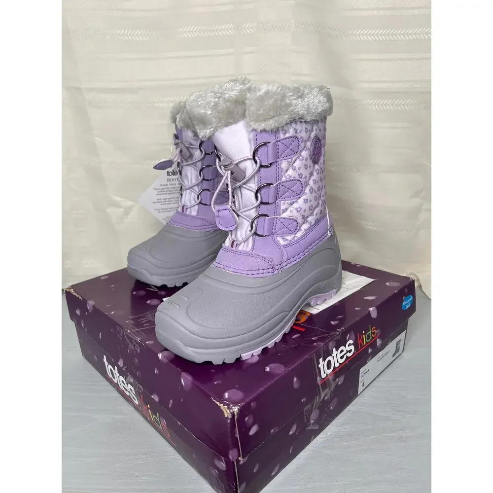 Totes Jenna Waterproof Insulated Winter Boots Purple/Grey Girls Size 4